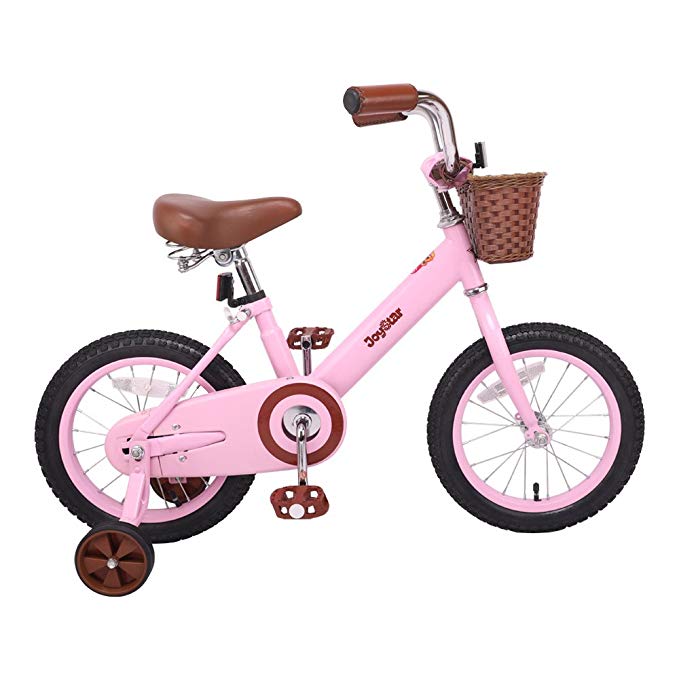 JOYSTAR 14 Inch Kids Bike for 3-6 Years Girls, Kids Bicycle with Front Basket & Training Wheels, （ Beige & Pink）