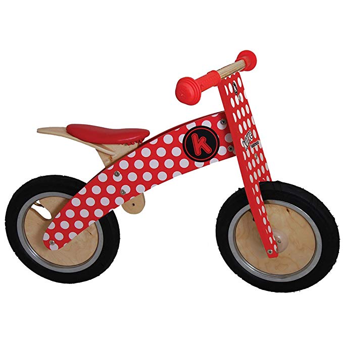 Kiddimoto Kurve Wooden Balance Bike - Red Dotty