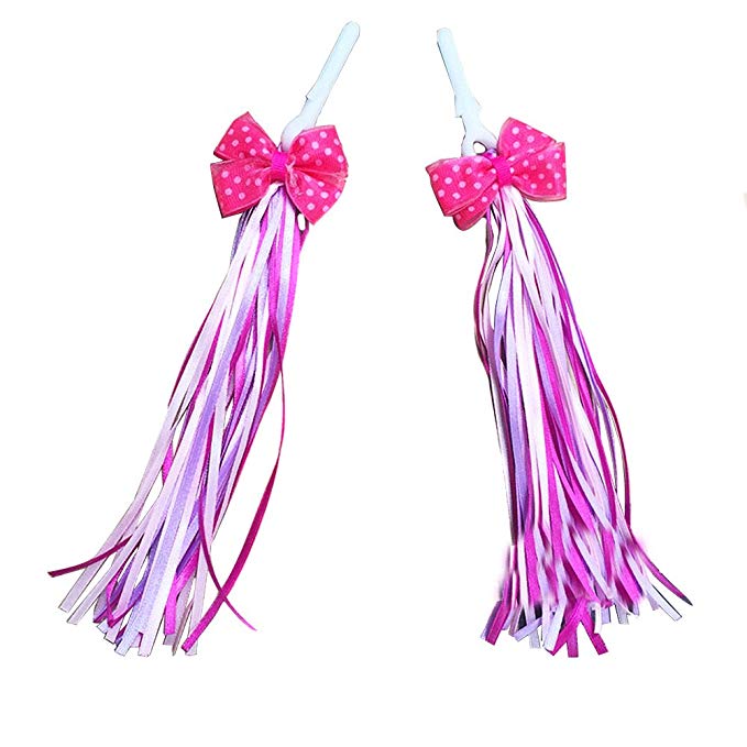 1Pair(2PCS)Bike Handlebar Streamers-- Childrens Bicycle Handlebar Pink Bowknot Design Tassels /Trike Scooter Handgrip Colorful Ribbons Accessories