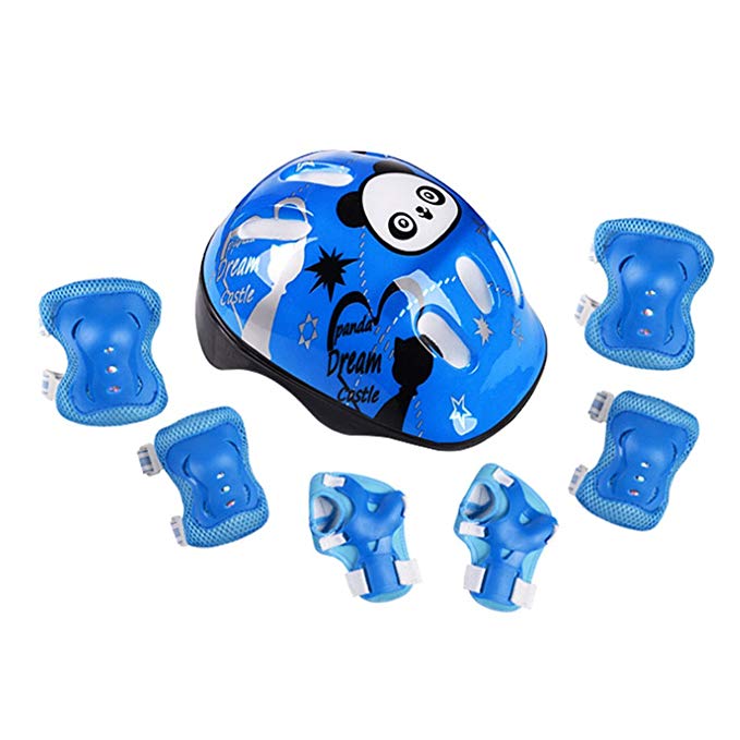 RAINSTAR 7pcs Panda Kids Bicycle Helmet Elbow Wrist Knee Pads Sport Cyling Bike Helmet for Children Skateboard Mtb Riding