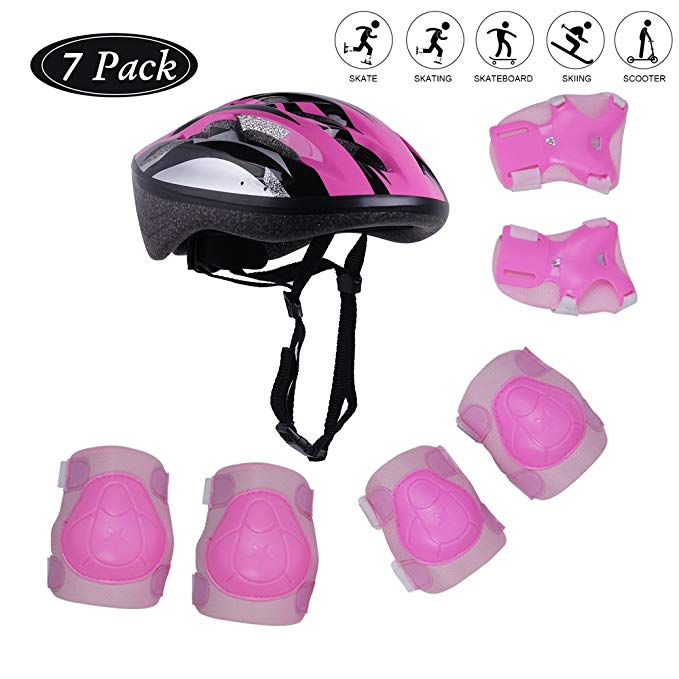 Tour Sports Safety Protective Gear Set Girls, Kids Helmet Elbow Pads Knee Pads Wrist Guard Scooter Skateboard Skating Blading Cycling Riding