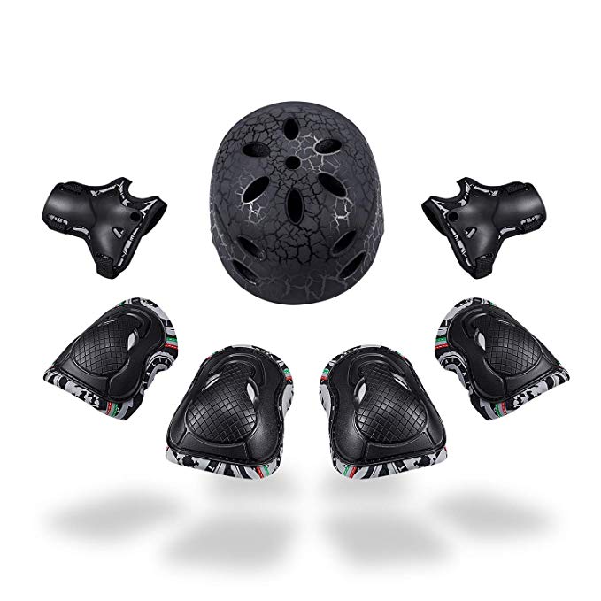 Kid's Protective Gear Set SKL Knee Pads for Kids Knee and Elbow Pads with Wrist Guards for Skating Cycling Bike Rollerblading Scooter (Helmet+Knee Pads+Elbow Pads+Wrist Pads)