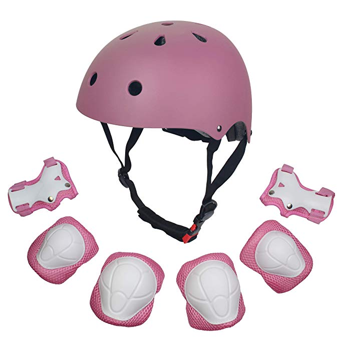 Kids 7Pcs Adjustable Protective Gear Set, Dostar Toddler Children Safeguard Helmet for Roller Bicycle BMX Bike Skateboard Hoverboard and Other Extreme Sports Activities with Knee/Elbow/Wrist Pads