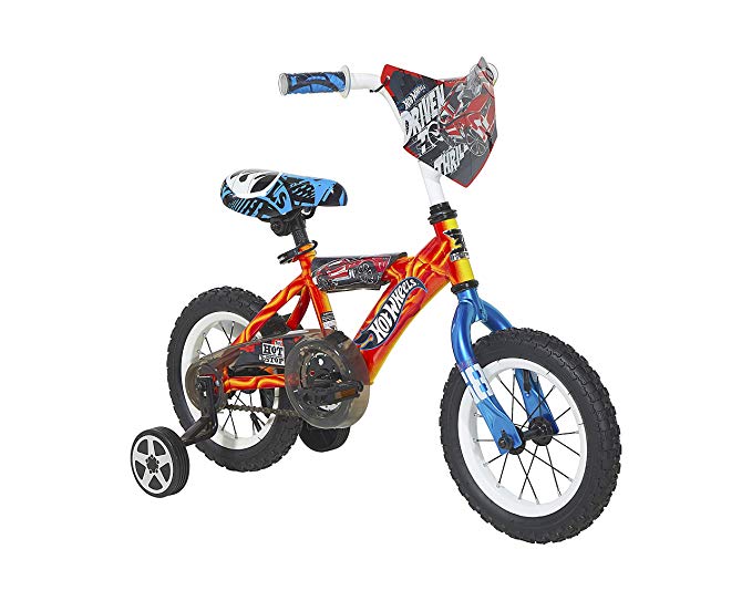 Hot Wheels Boys Dynacraft Bike with Turbospoke, 12'', Red/Blue/Black