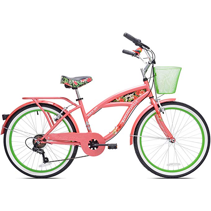 KENT 2434; Girls Margaritavill Island Life Multi Speed Bicycle, Coral/Green