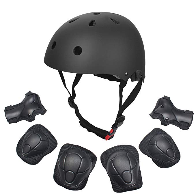 Dostar Kids Youth Adjustable 7Pcs Sports Protective Gear Set Safety Pad Safeguard (Helmet Knee Elbow Wrist) Roller Bicycle BMX Bike Skateboard Hoverboard and Other Extreme Sports Activities