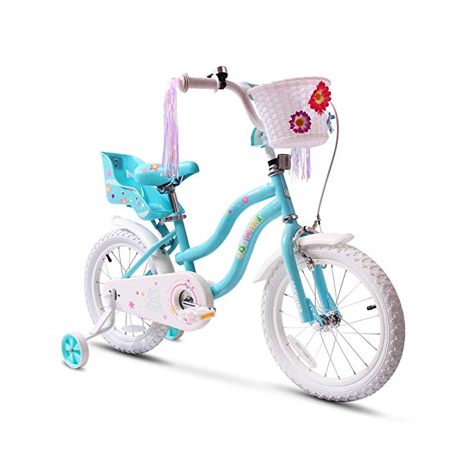 COEWSKE Kid's Bike Steel Frame Children Bicycle Little Princess Style 14-16 Inch with Training Wheel