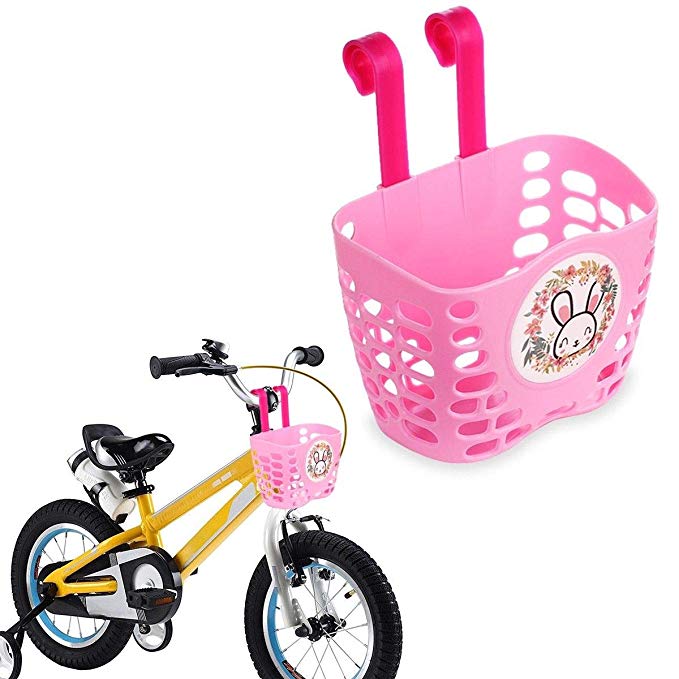 Mini-Factory Kid's Bike Basket Cute Happy Rabbit Pattern Bicycle Handlebar Basket for Kid Girls - Pink