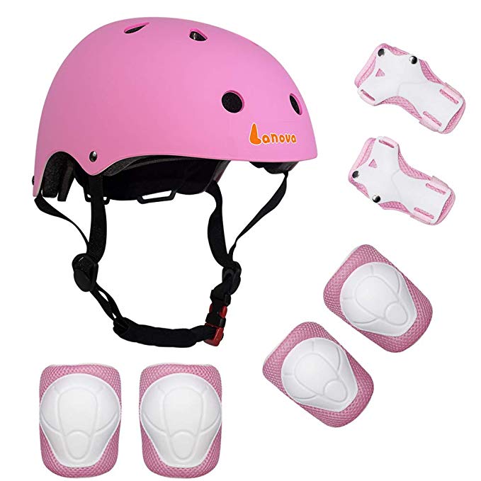 Lanova Toddler Kids Adjustable Helmet Sports Protective Gear Set,CPSC Certified Boy Girl Helmet Knee Elbow Wrist Pads for Roller Bicycle Bike Skateboard and Other Extreme Sports Activities