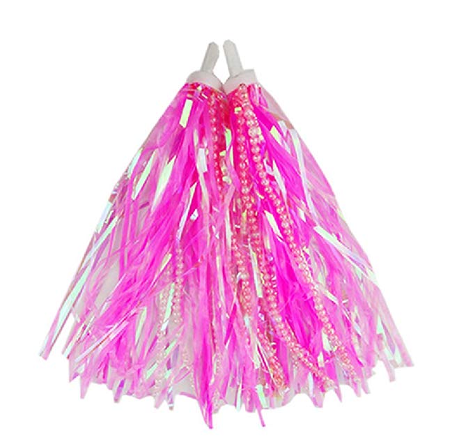 Kids Scooter & Bike Handlebar Streamers with Beads/Trike Handgrip Colorful Ribbons/Bicycle Grips Sparkle Tassel Ribbon /Baby Carrier Accessories (Pink)