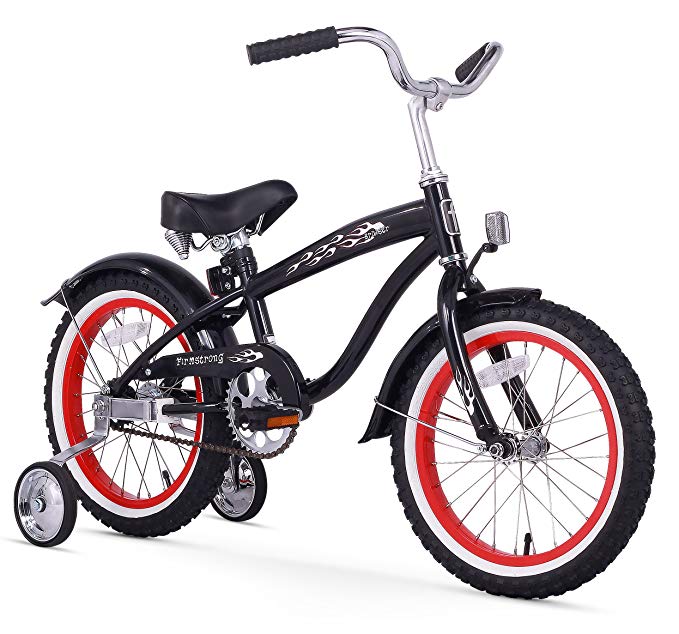 Firmstrong Bruiser Boy’s Single Speed Bicycle w/ Training Wheels, 16-Inch, Black w/ Red Rims