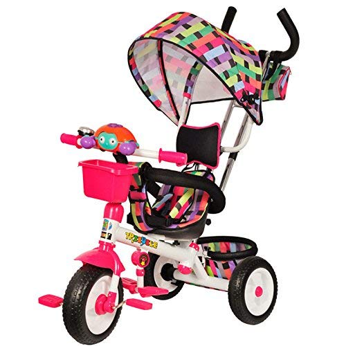 CANCHN 4 in 1 Children Tricycle, 3 wheels baby tricycle with safety bar, Steel Frame Kids Tricycle, Fashion Kids Trike