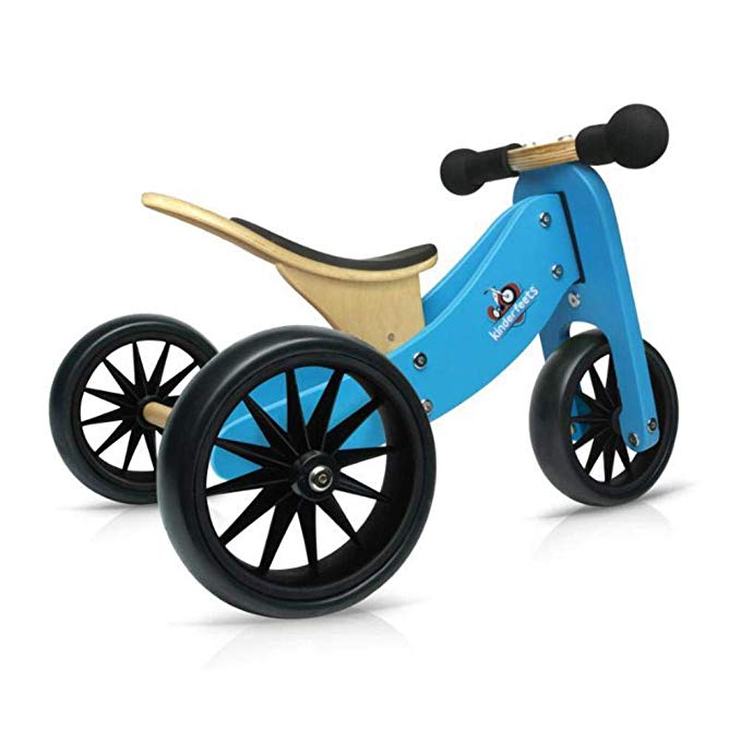 Kinderfeets TinyTot Wooden Balance Bike and Tricycle, Convertible No Pedal Balance Trike for Kids and Push Bike