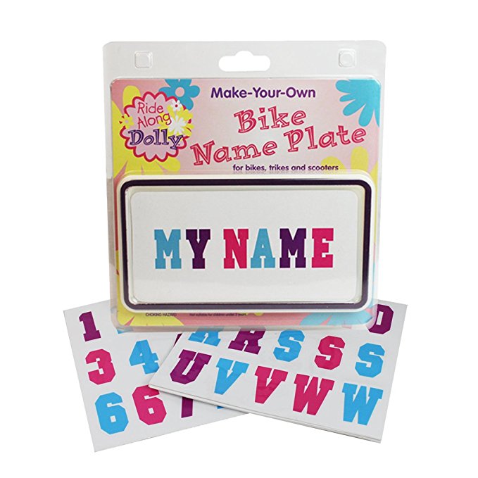 Ride Along Dolly Kid's Bicycle Customizable License Plate Make Your Own Bike Name Plate - Includes Over 150 Letter and Number Stickers