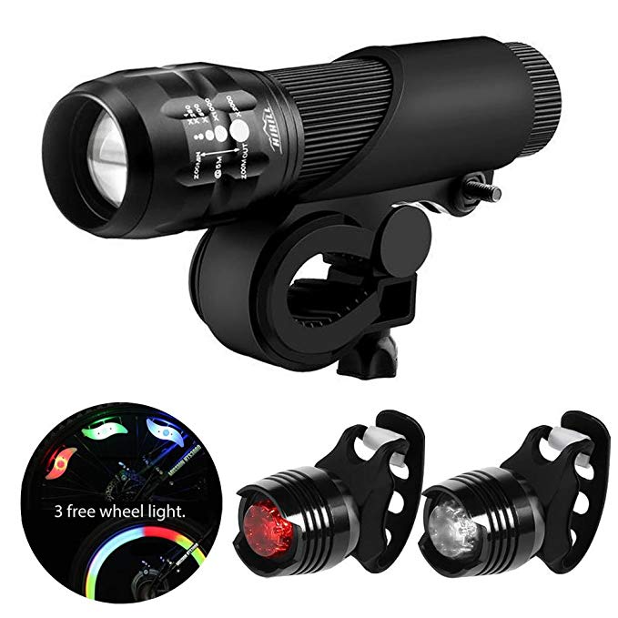 Blinkle Bike Light Set Cycle Light Set with Zoomable Function 3 Modes 3 AA Batteries Powered Bicycle Light Kit Front and Rear Light（with 3 Wheel Light /2 taillight Bike Light）