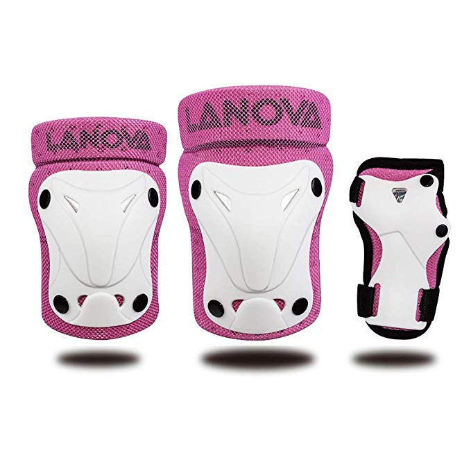 LANOVAGEAR Kids Adjustable Protective Gear Knee Elbow Pads Wrist Guard for Multi Sports Safety Protection Inline Skating Bicycle Cycling Skateboarding Rollerblade Biking Riding