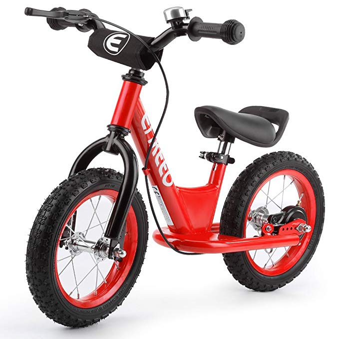 ENKEEO 14 12 inches Sport Balance Bike No Pedal Control Walking Bicycle Transitional Cycling Training Rubber Tires, Adjustable Seat Upholstered Handlebars Kids Toddlers