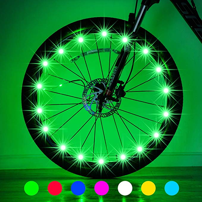 Evaduol Bike Wheel Lights, 7 Colors in 1 Bike Lights,Safety at Night,Switch 9 Modes LED Bike Accessories Lights, USB Rechargeable 1 Pack