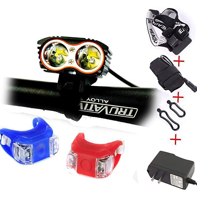 Constefire bicycle light 2x XML U2 Bicycle lights,(5000lm,2 LED,4 modes),headlight, head lamp With 4PCS 18650 rechargeable Li-thium batteries packing ; Including 2 PCS Fashion bicyle Taillights