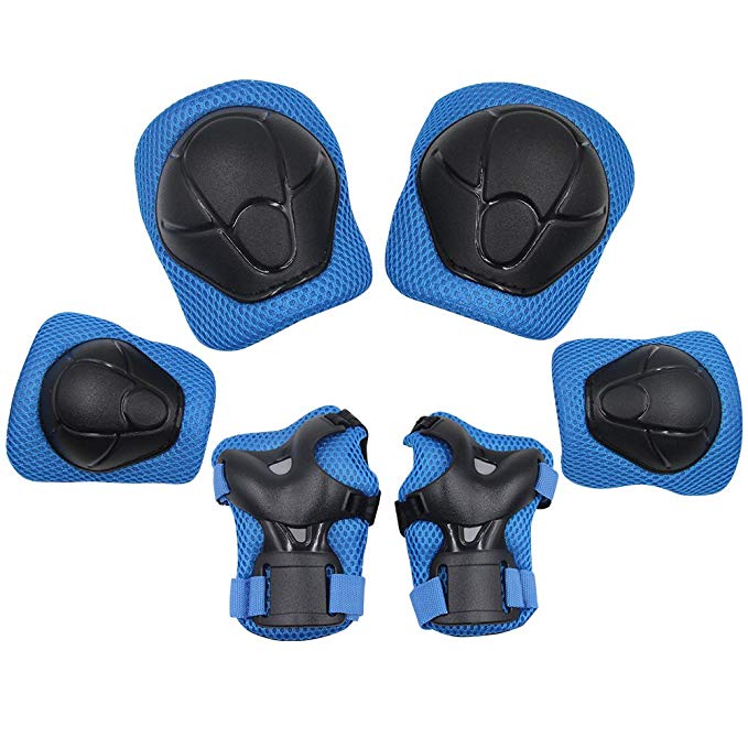 Sports Protective Gear Safety Pad Safeguard (Knee Elbow Wrist) Support Pad Set Equipment for Kids Roller Bicycle BMX Bike Skateboard Protector Guards Pads.