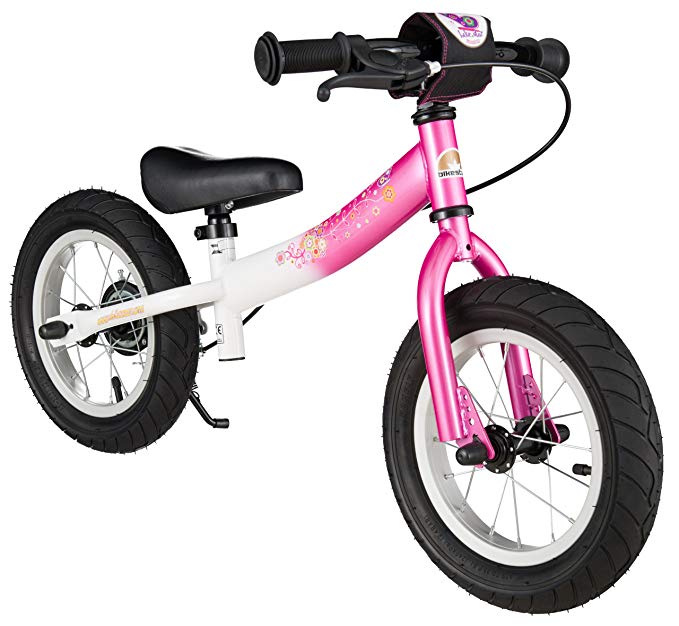 BIKESTAR Original Safety Lightweight Kids First Balance Running Bike with brakes and with air tires for age 3 year old boys and girls | 12 Inch Sport Edition | Flamingo Pink