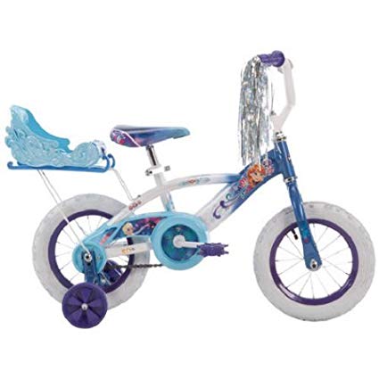 Huffy Girls' Frozen 12 Inch Bike with Sleigh, Blue, 1 Speed, Durable Steel Frame, Comfortable Padded Seat, Outdoor, For Ages 3 to 5 Years Old