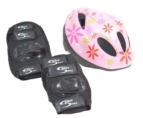 Sport DirectTM Mountain Bicycle Helmet & Saftey Pads Set Childs Childrens Pink Girls by Sport Direct