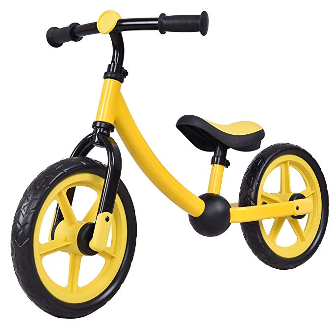 MD Group Bike Balance No-Pedal Learn Ride Kids Bicycle Classic 12-Inches Yellow w/ Adjustable Seat