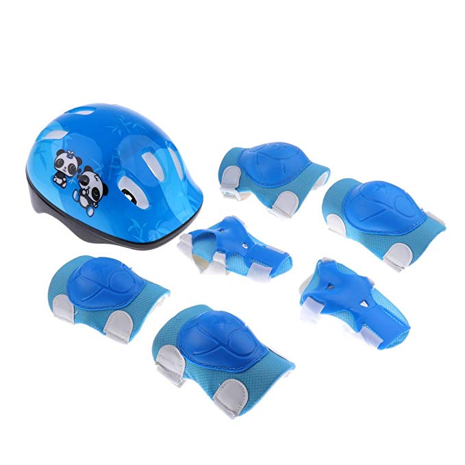 MonkeyJack Pack 7 Pcs Junior Kids Roller Skating Bicycle Helmet - Knee Wrist Guard / Elbow Pad