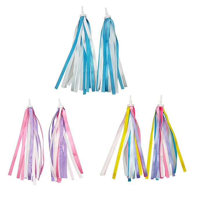 SkyCooool 3 Pairs 6 Pcs Kids Bike Handlebar Streamers Colorful Ribbons Tassel for Girls Boys Scooter Handgrip