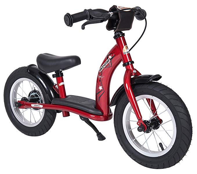 BIKESTAR Original Safety Lightweight Kids First Balance Running Bike with brakes and with air tires for age 3 year old boys and girls | 12 Inch Classic Edition | Heartbeat Red