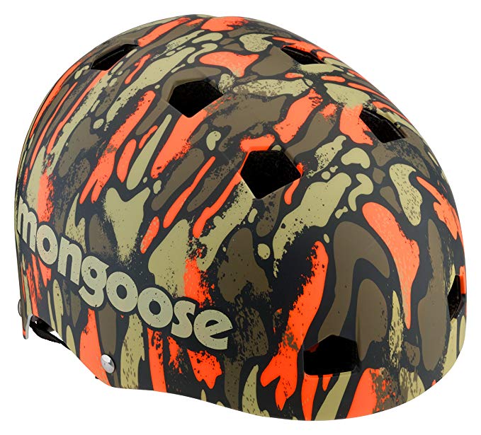 Mongoose Youth Logo Camo Grit Helmet, Orange/Green